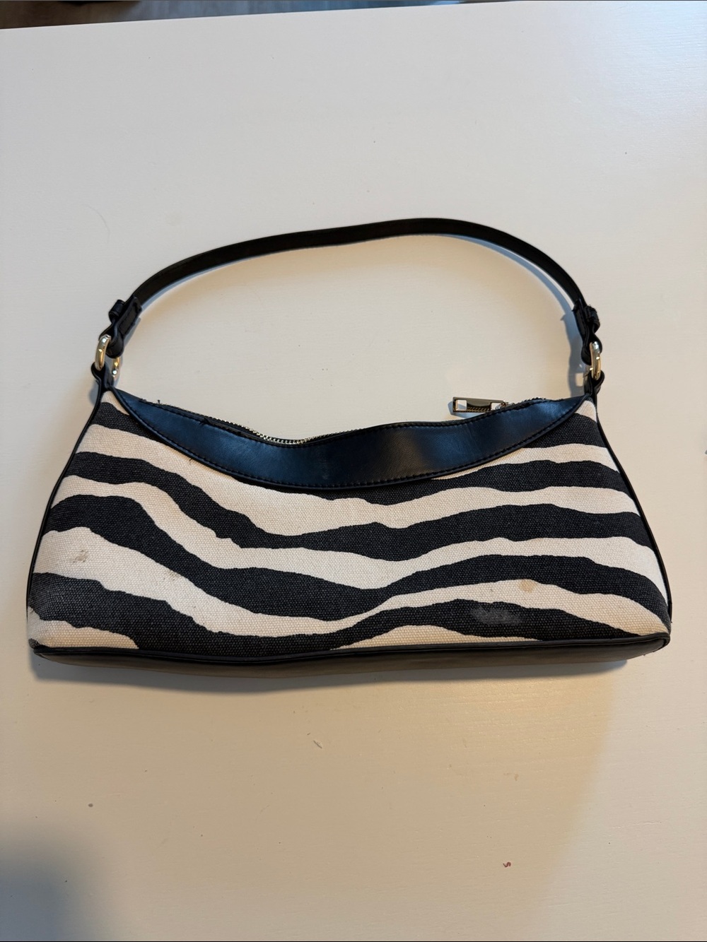 Zebra Print Shoulder Bag in Black and White